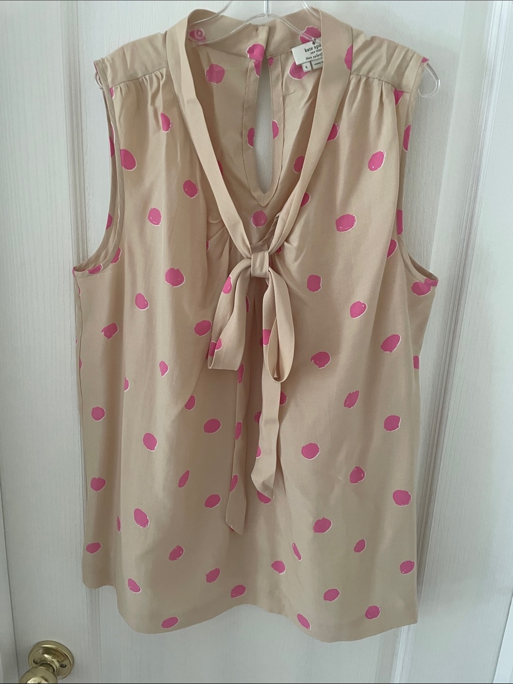 kate spade Beige Tie-Neck Polka Dot Sleeveless Camisole with Pink Dots